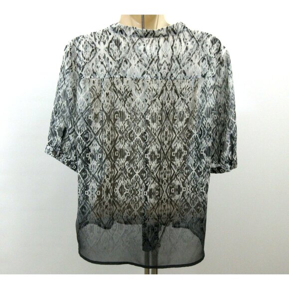 Vince Camuto Tura Tunic Top Sz Small Black White Blouse Short Sleeve Semi-Sheer - Picture 2 of 7